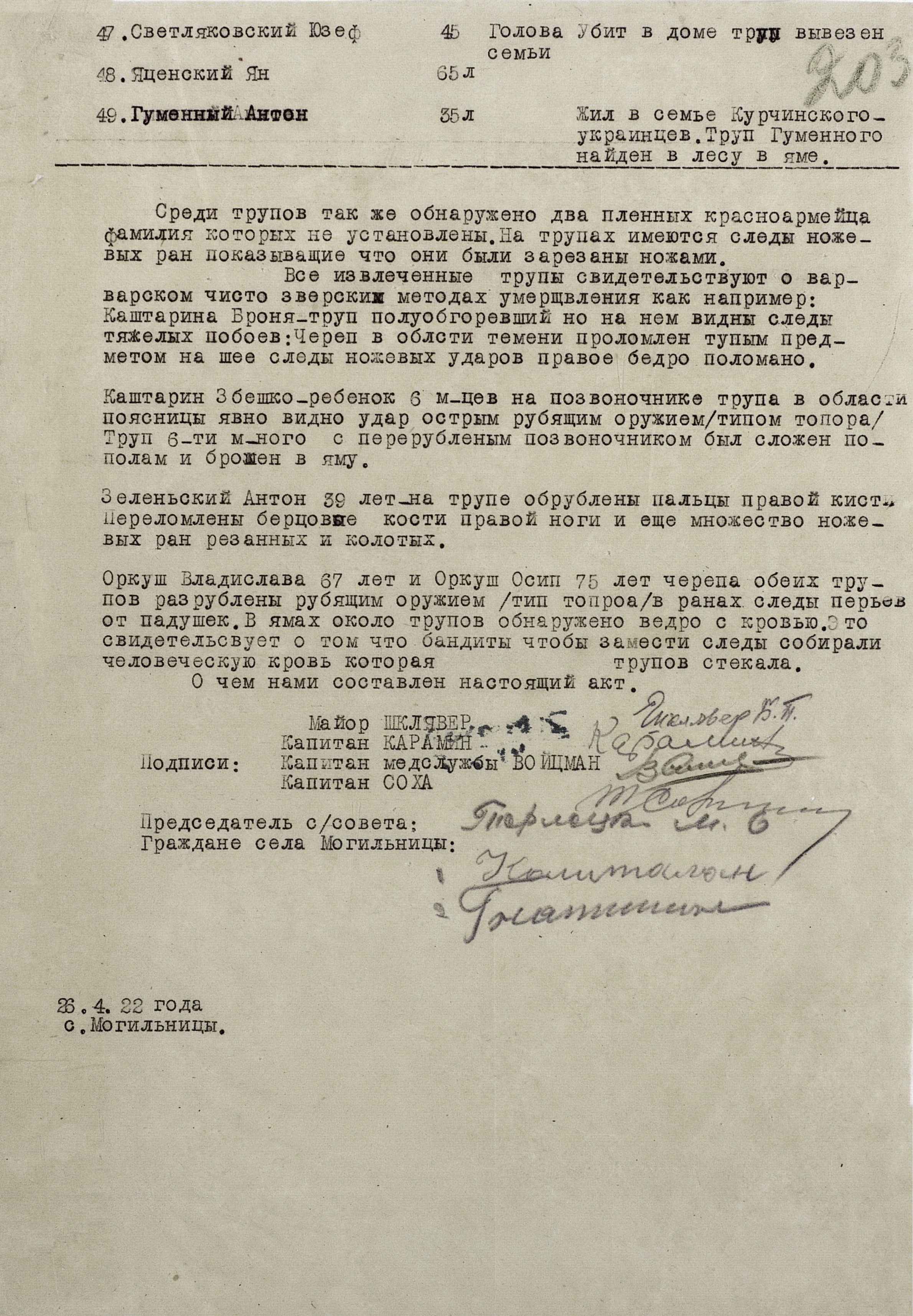 Акт о зверствах украинских националистов-бандеровцев совершивших над мирными советскими гражданами